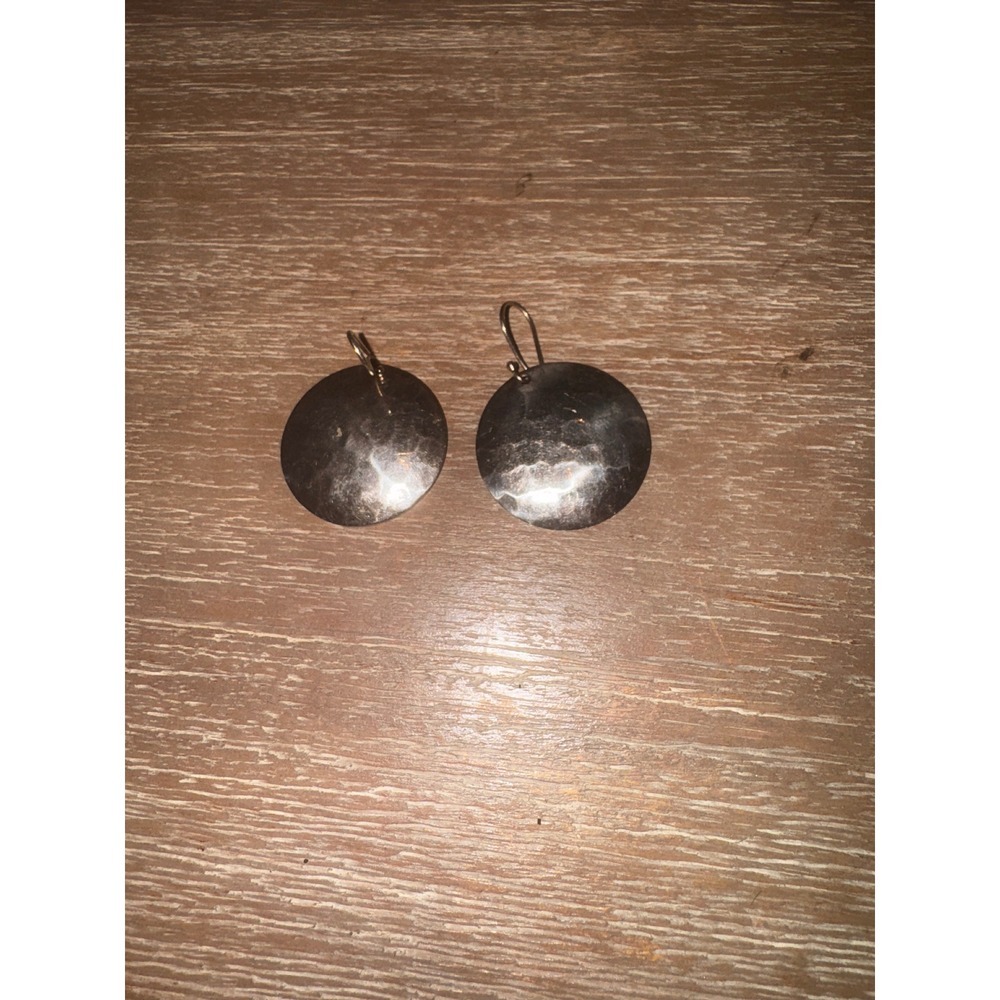 925 Mexico Sterling Silver Round Hammered Disc Dangle Earrings Statement